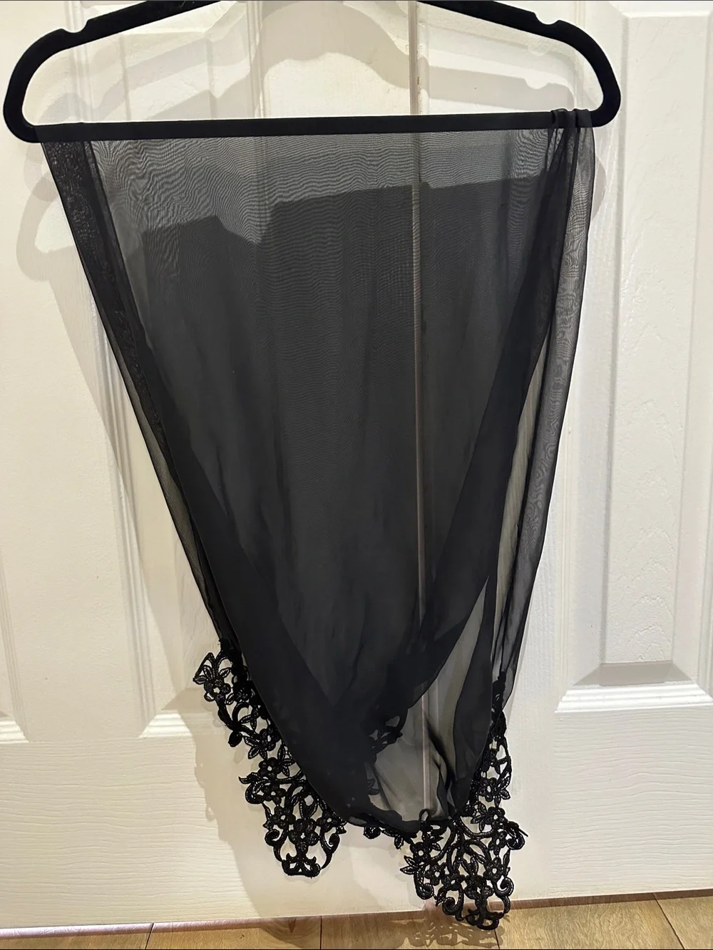 Black Sheer Lace-Trim Wrap Scarf